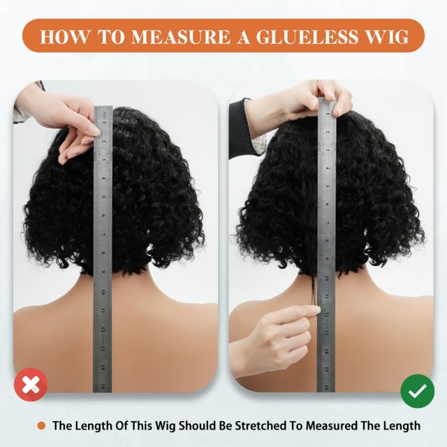 Wear & Go Glueless Short Curly Bob Wig Menneskeh&aring;r – 180 % t&aelig;thed 8 tommer lysebrun, pr&aelig;-plukket pr&aelig;-cut Deep Wave blonde frontparyk til kvinder