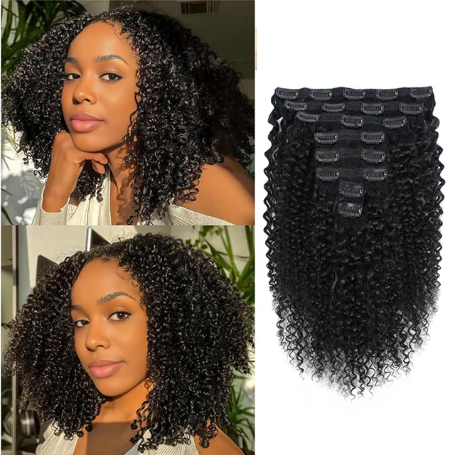 8 peças CLIP VIRGRAL Curly em extensões de cabelo para mulheres negras 10a brasileiro de 16 polegadas Natura