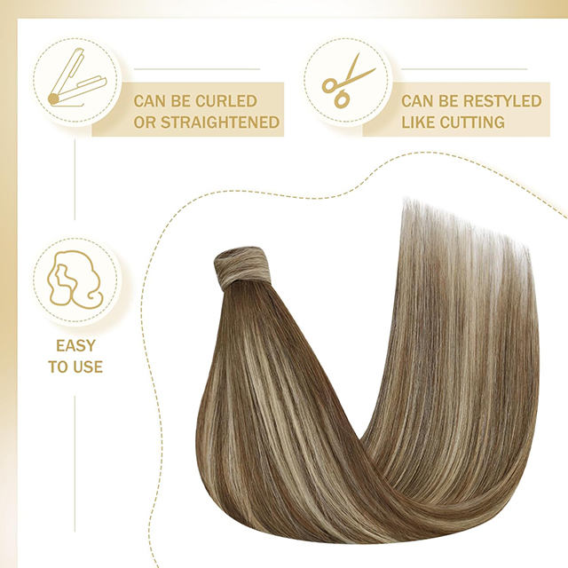 Ponytail Extensio Real Humanum Hair pro Women Clip in Ponytail Hair Extensio Rectae Hair Pieces Circumda Obscurae Brown Mix Medium Brown Highlights Brown Balayage 22inch 80G
