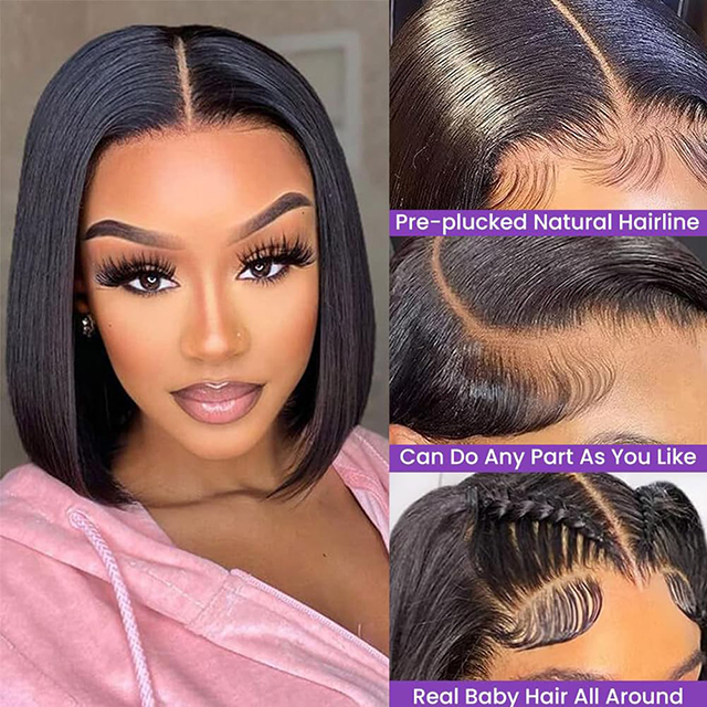 Wig Gearr Dh&iacute;reach Bob do Mhn&aacute; - 14 Orlach Gruaige Daonna 13x6 HD L&aacute;sa Wig Tosaigh L&aacute;sa 180% Dl&uacute;s R&eacute;amh Plucked Bob Wig Gan Glue