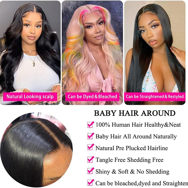 Straight T Part Lace Front Wig Human Hair 180% Density Pre Plucked HD Lace Para sa Black Women