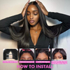 Perruque droite en cheveux humains V Part pour femmes noires : partie en U am&eacute;lior&eacute;e, sans laisser de place/couture/colle, demi-perruque &agrave; clipser de 45,7 cm, densit&eacute; 180 % noir naturel