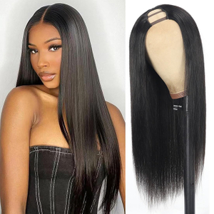Straight U Part Wigs 100% Brazilian Virgin Human Hair Middle Part 180% Density Glueless သဘာဝအရောင်
