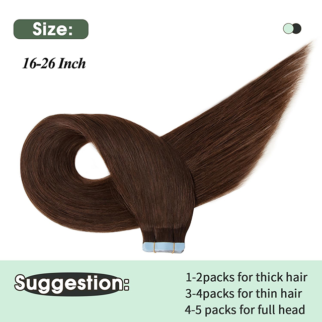 Tape In Hair Extensions Prava ljudska kosa Tamno smeđa #2 Bešavna Remy kosa 20 KOM 50 grama Nevidljiva svilenkasta ravna za žene djevojke