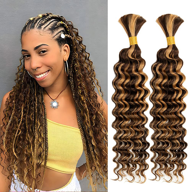 2 Πακέτα Ανθρώπινα Μαλλιά Πλεξούδα για Boho Braids Deep Wave Wet and Wavy Balayage Καφέ σοκολάτα έως Ξανθό Καραμέλα P4/27 για Μαύρες γυναίκες