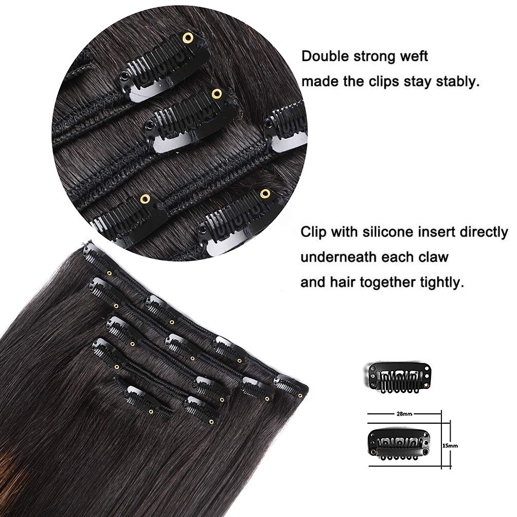 Extensions &agrave; clips de cheveux humains Remy de 40,6 cm – 5 pi&egrave;ces 80 g, ombr&eacute; noir naturel &agrave; marron ch&acirc;tain (1BT6/P1B), extensions de cheveux courts et &eacute;pais, lisses et soyeux pour femme