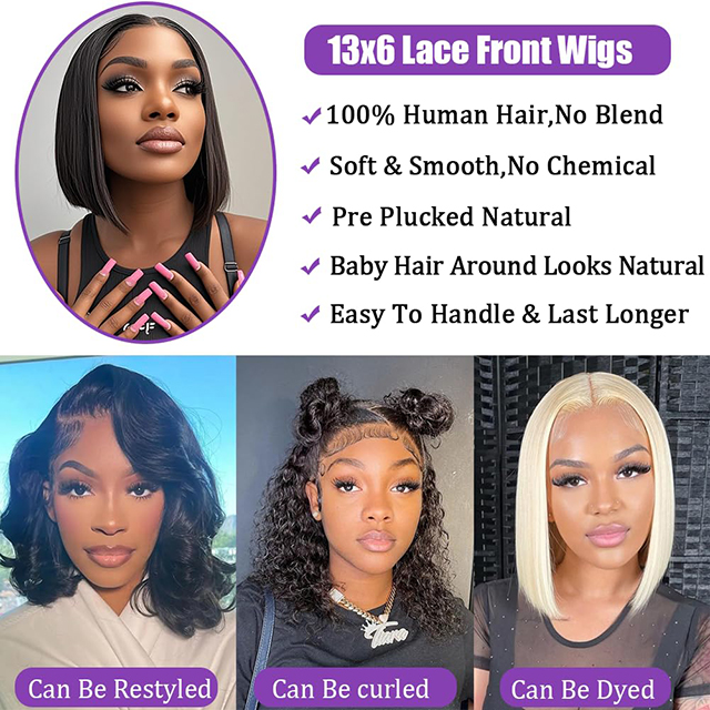 Wig Gearr Dh&iacute;reach Bob do Mhn&aacute; - 14 Orlach Gruaige Daonna 13x6 HD L&aacute;sa Wig Tosaigh L&aacute;sa 180% Dl&uacute;s R&eacute;amh Plucked Bob Wig Gan Glue