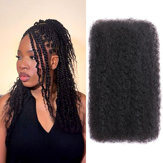 ISWEET Afro Kinky Human Hair 16 Inci 4C Kinky Curly Bundles 50g Sesuai untuk Mini Twist & Dreadlocks 1B Sambungan Rambut Hitam Asli