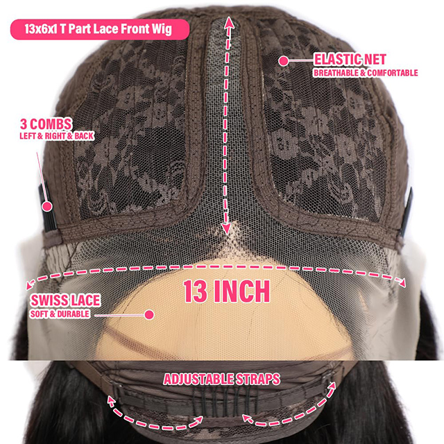 Straight T Part Lace Front Wig Human Hair 180% Density Pre Plucked HD Lace Para sa Black Women