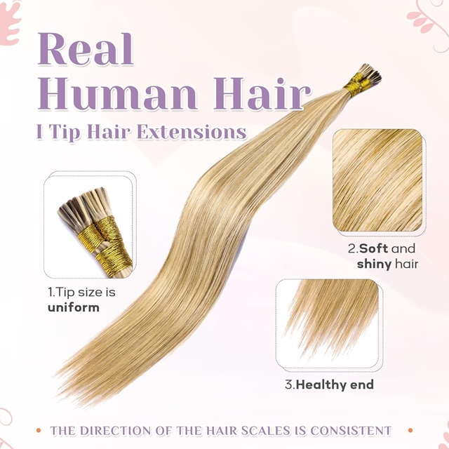 Extens&otilde;es de cabelo humano I-Tip ISWEET 22 polegadas # A18/613A loiro profundo a loiro descolorido, liso sedoso invis&iacute;vel, 30g/30s