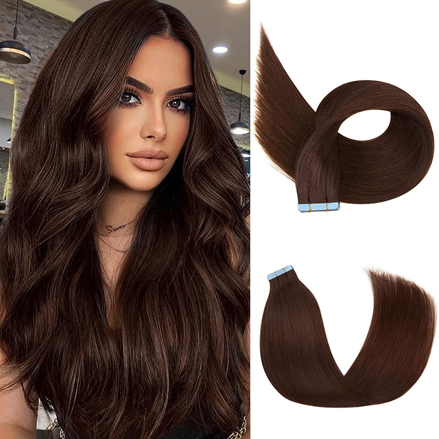 Tape In Hair Extensions Prava ljudska kosa tamno smeđa #2 bešavna Remy kosa 20 KOM 50 grama nevidljiva svilenkasta ravna za žene djevojke