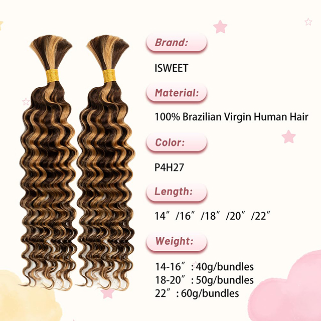 2 B&uuml;ndel menschliches Flechthaar f&uuml;r Boho-Z&ouml;pfe, tief gewellt, nass und gewellt, Balayage, Schokoladenbraun bis Karamellblond, P4/27, f&uuml;r schwarze Frauen
