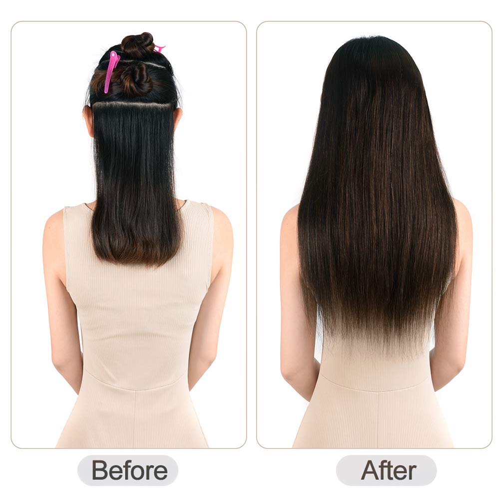 Extensions &agrave; clips de cheveux humains Remy de 40,6 cm – 5 pi&egrave;ces 80 g, ombr&eacute; noir naturel &agrave; marron ch&acirc;tain (1BT6/P1B), extensions de cheveux courts et &eacute;pais, lisses et soyeux pour femme