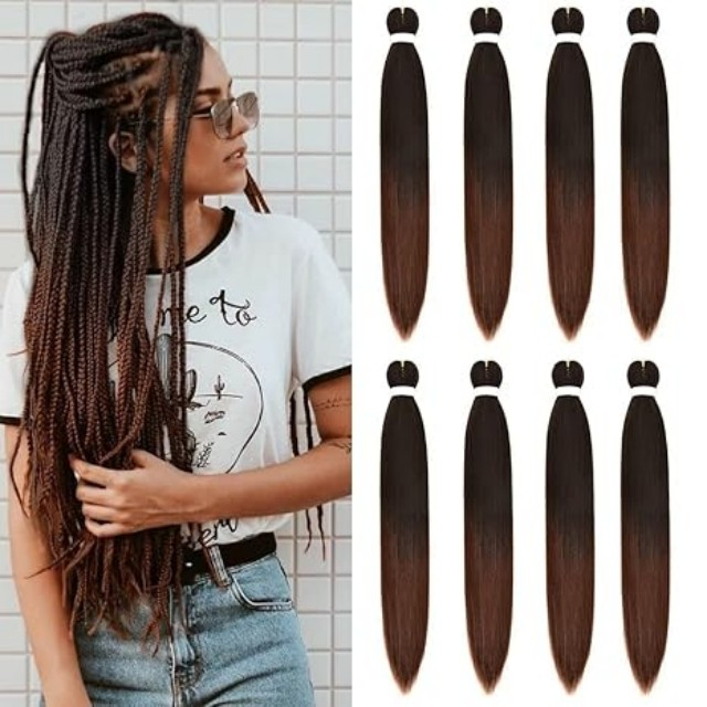 1B30 Ombre voorgerekt vlechthaar – 8 pakjes, 36' 110G elk, premium yaki-textuur, jeukvrij en heetwaterpermanent