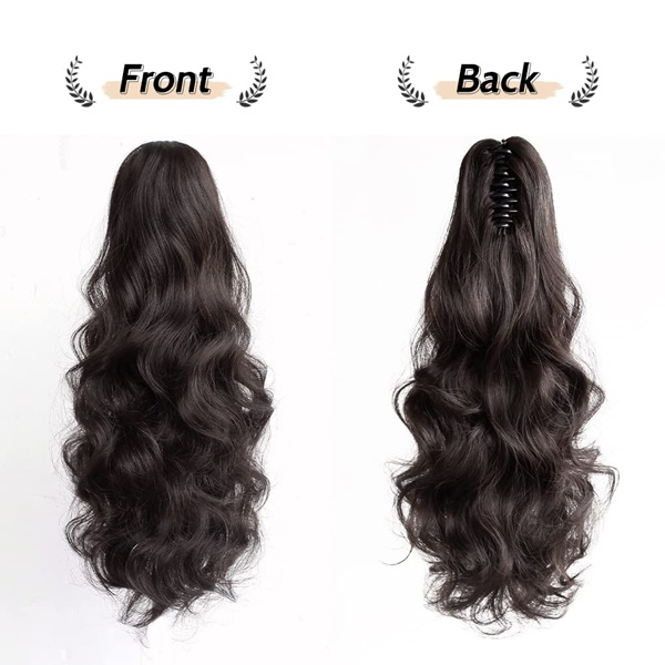 Ponytail Clip Fluffy Wavy Claw | S&iacute;neadh Gruaige Sint&eacute;iseach Donn is Dorcha 20 Orlach, Hairpiece Compordach Clip-on do Mhn&aacute;, Oiri&uacute;nach do Gach &Oacute;c&aacute;id