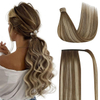 Ponytail Extensio Real Humanum Hair pro Women Clip in Ponytail Hair Extensio Rectae Hair Pieces Circumda Obscurae Brown Mix Medium Brown Highlights Brown Balayage 22inch 80G
