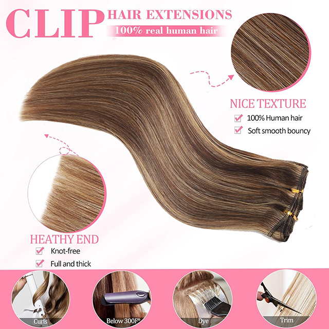 ISWEET Clip in Hair Extensiones Verus Humanum Hair # IV / XXVII-Scelerisque Brown ad Mel flava XX Inch 105g 8pcs invisibilis Rectus Duplex Weft pro Black Women Puellae