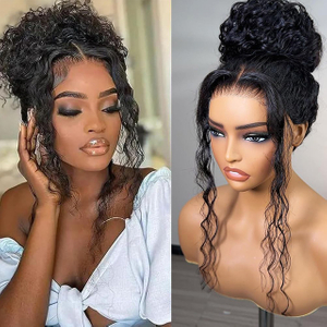 Deep Wave 360 ​​Lace Front Wig 18 Inch Human Hair Full Lace Wig HD ግልፅ ቅድመ-የተሰቀለ ሙጫ ከተስተካከለ ማሰሪያ እና የህፃን ፀጉር ጋር