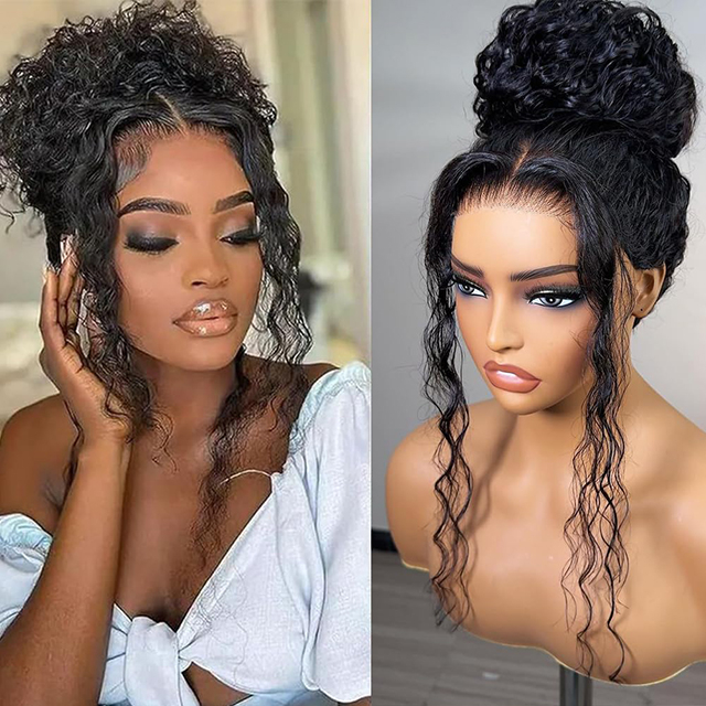 Deep Wave 360 ​​Lace Front Wig 18 Inch Human Hair Full Lace Wig HD Թափանցիկ նախապես պոկված առանց սոսինձով կարգավորվող ժապավենով և մանկական մազերով