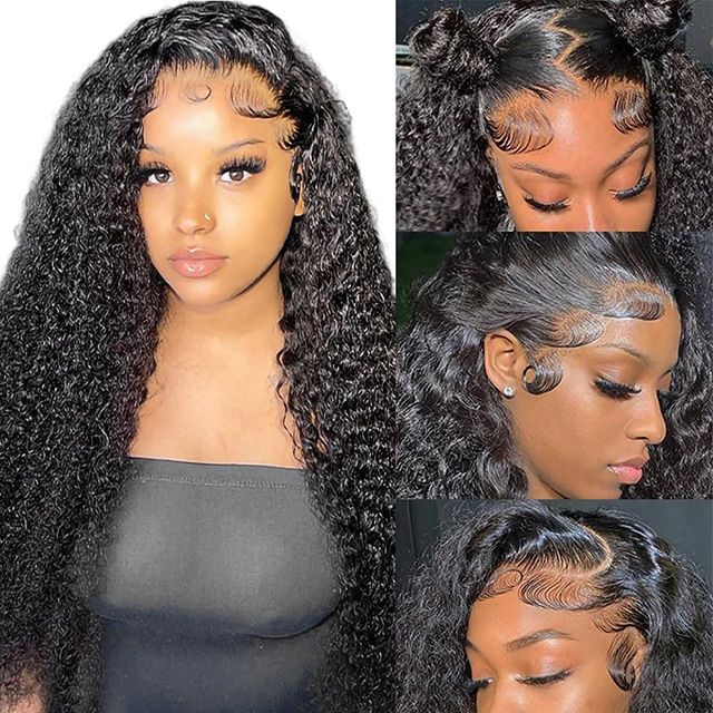 13x6 lockige Wellen-Lace-Front-Per&uuml;cken, Echthaar, 180 % Dichte, vorgezupft, HD, transparente Spitze, lockiges Echthaar, Per&uuml;cken f&uuml;r Frauen, nat&uuml;rliches Schwarz
