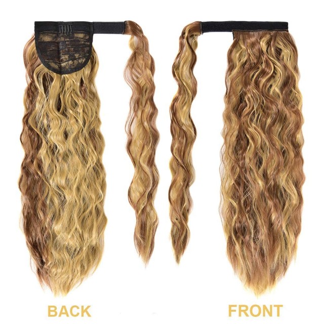 ISWEET Heat-Resistant Corn Wave Ponytail Extension – 22-Inch Long Wavy Curly Style, Clip-In Wrap-Around Design, Synthetic Hairpiece para sa Babae