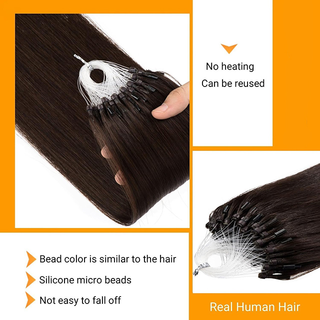 Micro anneau Extensions de cheveux cheveux humains 20 pouces couleur brun fonc&eacute; Micro lien pr&eacute;-coll&eacute; 50g/50s droite Remy cheveux humains