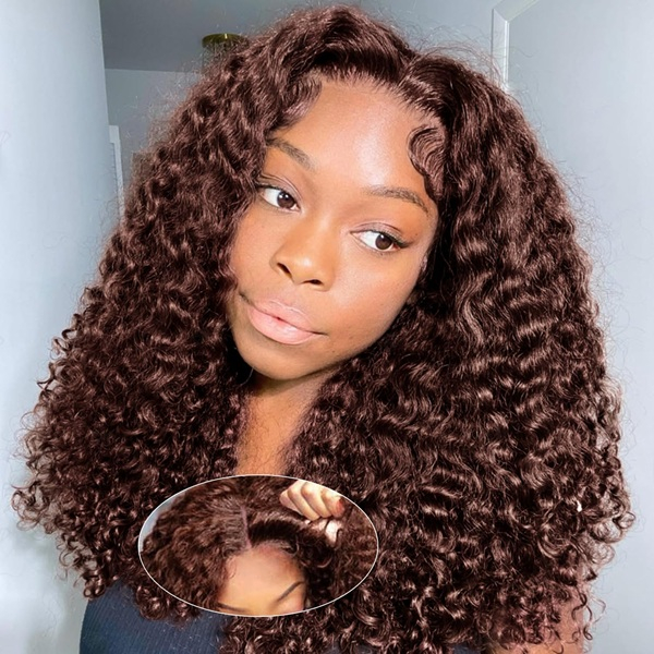 ISWEET ช็อกโกแลตสีน้ำตาล 16 นิ้ว Glueless Wear & Go วิกผม – 5x5 ปิดลูกไม้, pre-Plucked & Pre-Cut Deep Wave Curly Bob วิกผมมนุษย์ผู้หญิงสีดำ, ความหนาแน่น 200%