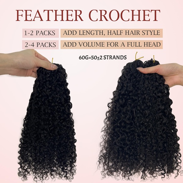 ISWEET Cabello humano de crochet con plumas rizadas de calidad de sal&oacute;n – Extensiones de trenzas bohemias reutilizables, 22 pulgadas, 60 g, preseparadas, invisibles y gruesas, sin enredos