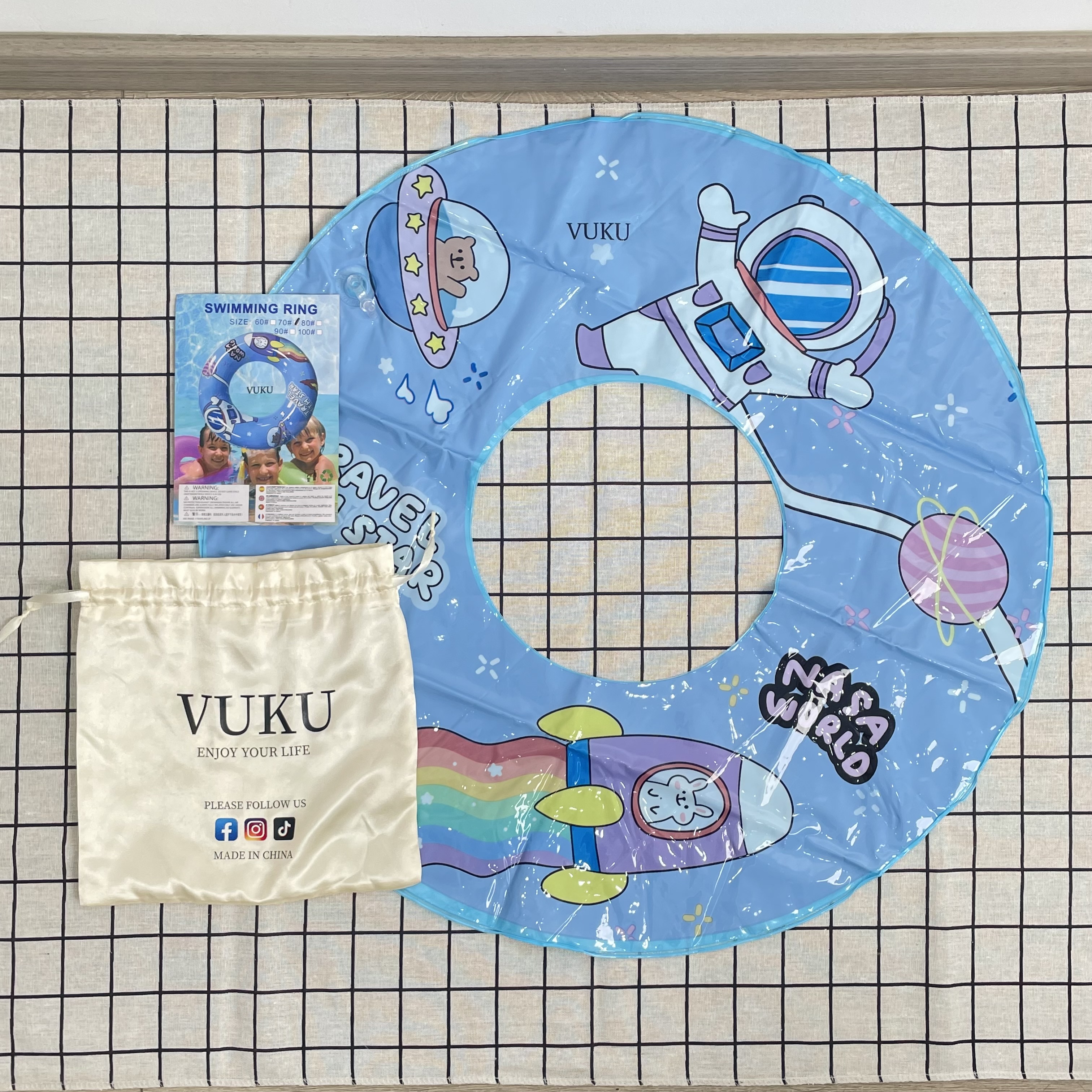 VUKU Cute Astronaut Space Print Φουσκωτό δαχτυλίδι κολύμβησης για παιδιά, στεγανό κολυμβητικό δαχτυλίδι πλωτήρα κατά της ανατροπής για καλοκαιρινό πάρτι νερού στην παραλία στην πισίνα